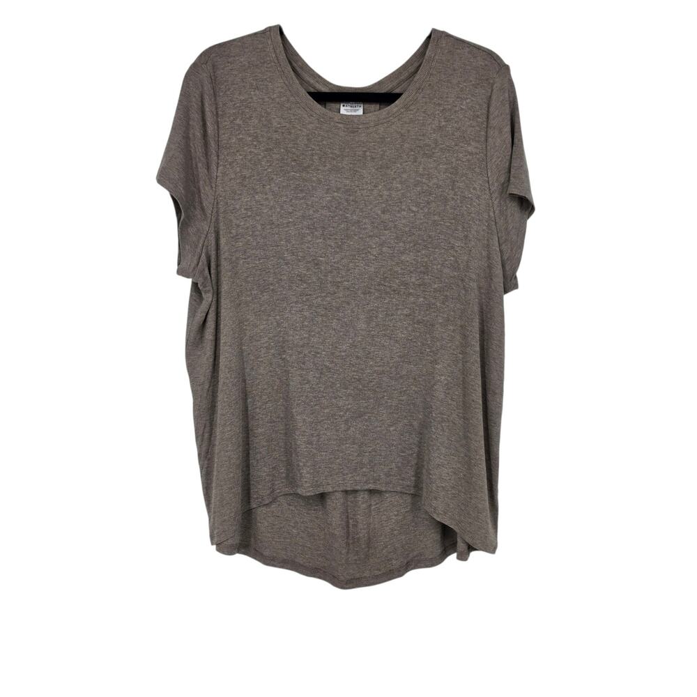 NWT Athleta Light Brown With Ease Ribbed Knit Short Sleeve Relaxed Tee Size L